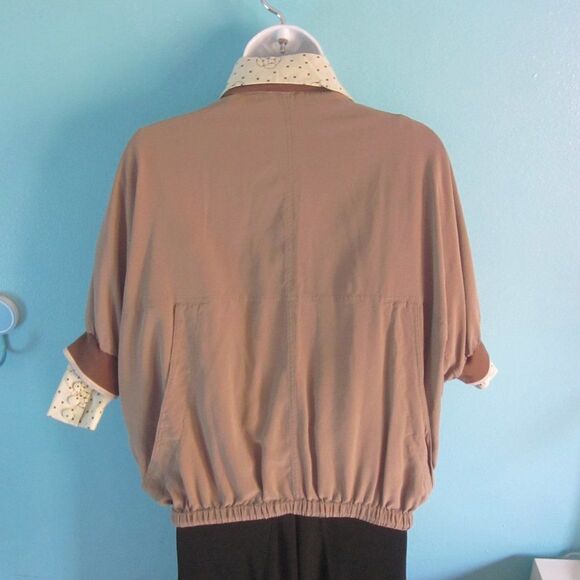 Fay Silk Dolman Sleeve Jacket Zip Front Tan Cuffed Short Sleeve Made in Italy - Picture 12 of 16